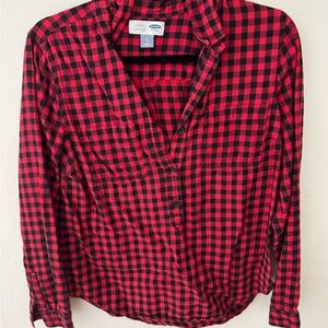 Old Navy Red and Black Cuffed Sleeve Button Down Shirt